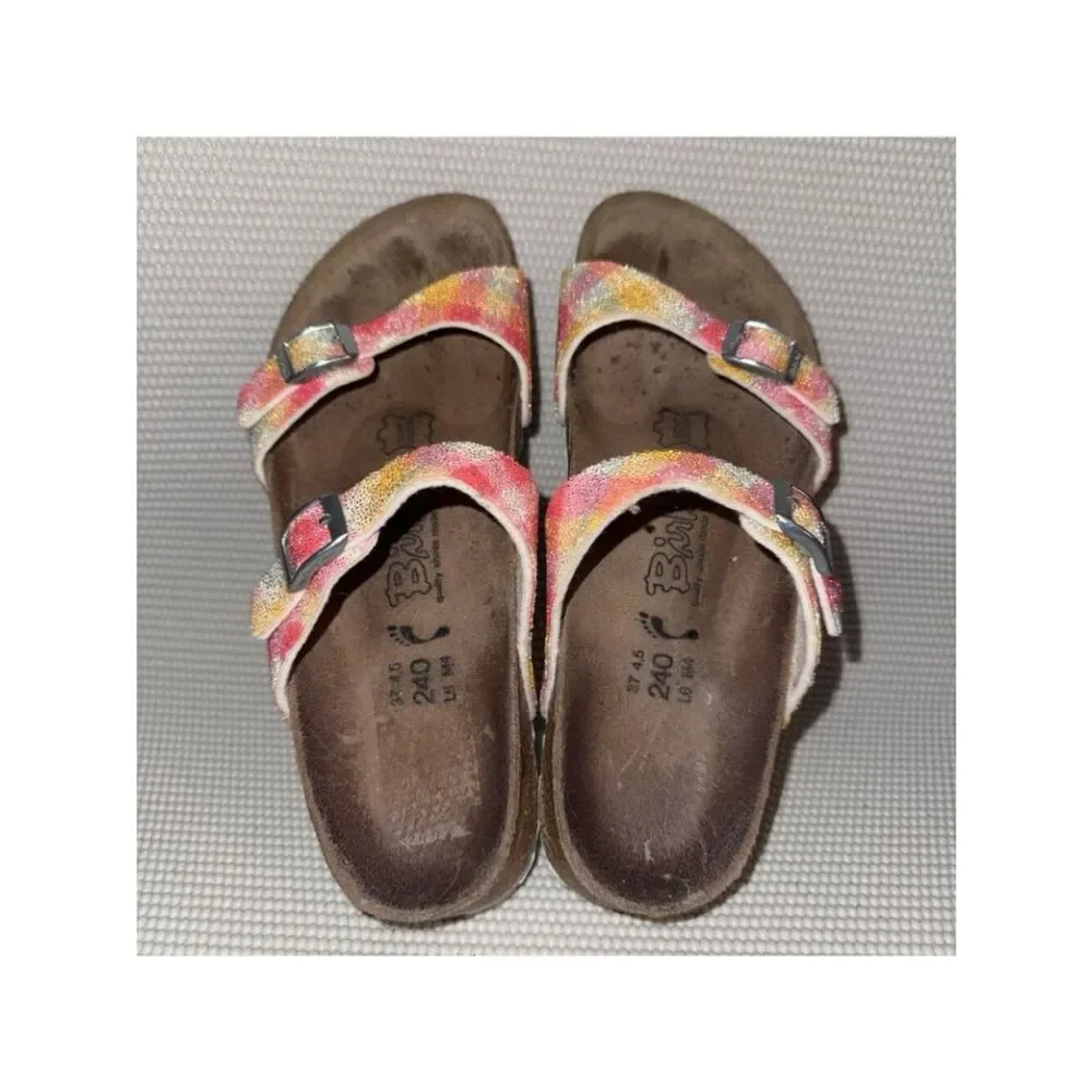 Birkies by Birkenstock Tahiti Plaid Sparkle Sandals Strap Leather Womens Size 6